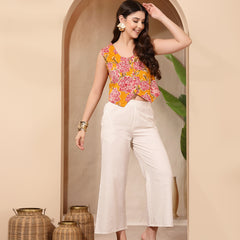 Stylum Women's Yellow Floral Printed Cotton Vest Top (TOPYELLOWGOLD)