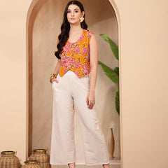 Stylum Women's Yellow Floral Printed Cotton Vest Top (TOPYELLOWGOLD)