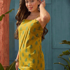 Stylum Women's Yellow Floral Printed Cotton Straight Top (TOPYELLOWMIZUKI)