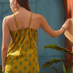 Stylum Women's Yellow Floral Printed Cotton Straight Top (TOPYELLOWMIZUKI)