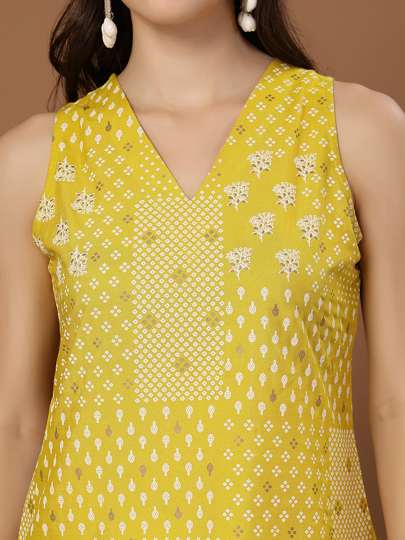 Stylum Women's Yellow Geometric Printed Rayon Straight Top (TOPYELLOWMOMO)