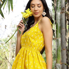 Stylum Women's Mustard Printed Rayon Short Peplum Top (TOPYELLOWPIGLET)