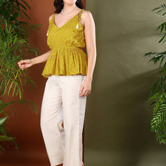 Stylum Women's Mustard Geometric Printed Rayon Short Peplum Top (TOPYELLOWRAFTA)