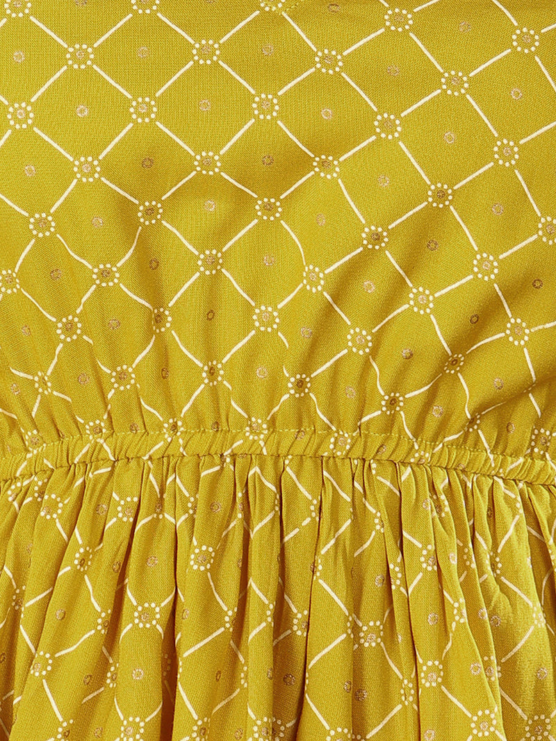 Stylum Women's Mustard Geometric Printed Rayon Short Peplum Top (TOPYELLOWRAFTA)