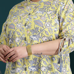Plus Size Women's Floral Printed Cotton Shirt Style Top (TOPYELLOWTANVIPLUS)