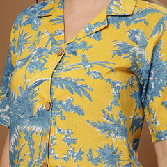 Stylum Women's Yellow Floral Printed Cotton Crop Top (TOPYELLOWZEMINI)