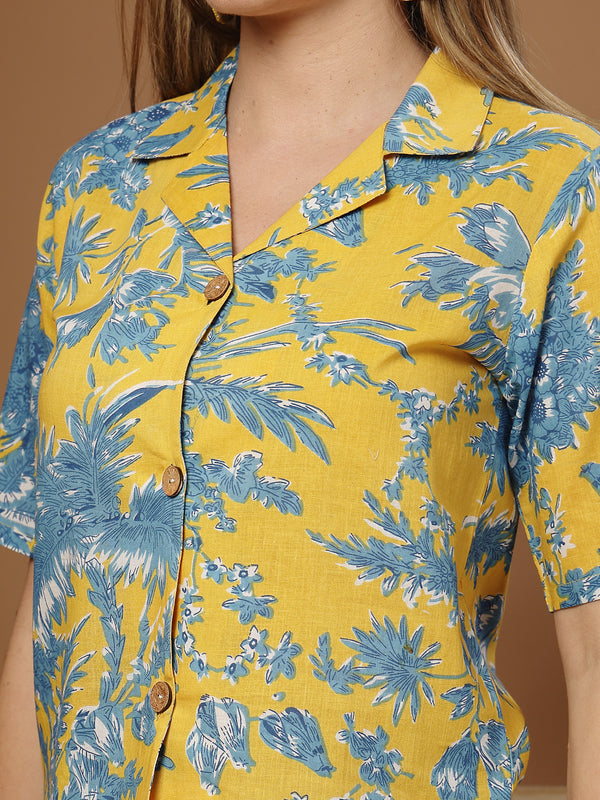 Stylum Women's Yellow Floral Printed Cotton Crop Top (TOPYELLOWZEMINI)