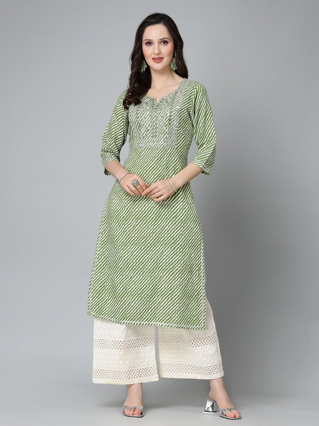 Stylum Women's Leheriya Printed & Embroidered Rayon Straight Kurta (TOYOTOGREEN)