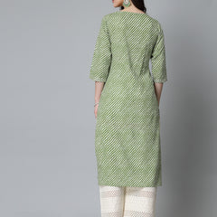 Stylum Women's Leheriya Printed & Embroidered Rayon Straight Kurta (TOYOTOGREEN)