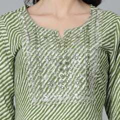 Stylum Women's Leheriya Printed & Embroidered Rayon Straight Kurta (TOYOTOGREEN)