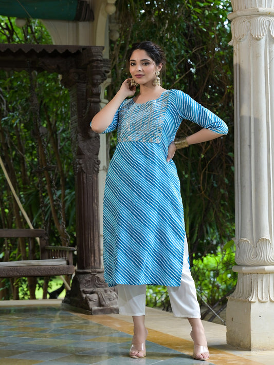 Lehriya Printed & Embroidered Rayon Straight Kurta