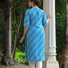 Stylum Women's Lehriya Printed & Embroidered Rayon Straight Kurta (TURQNISAR)