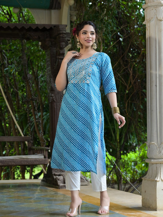 Lehriya Printed & Embroidered Rayon Straight Kurta