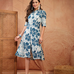 Stylum Women's Turquoise Floral Printed Rayon A-Line Kurta (TURQTUQILA)