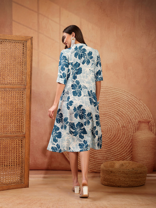 Stylum Women's Turquoise Floral Printed Rayon A-Line Kurta (TURQTUQILA)