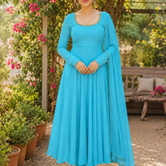 Midnight Turquoise Embellished Anarkali Suit Set for Women
