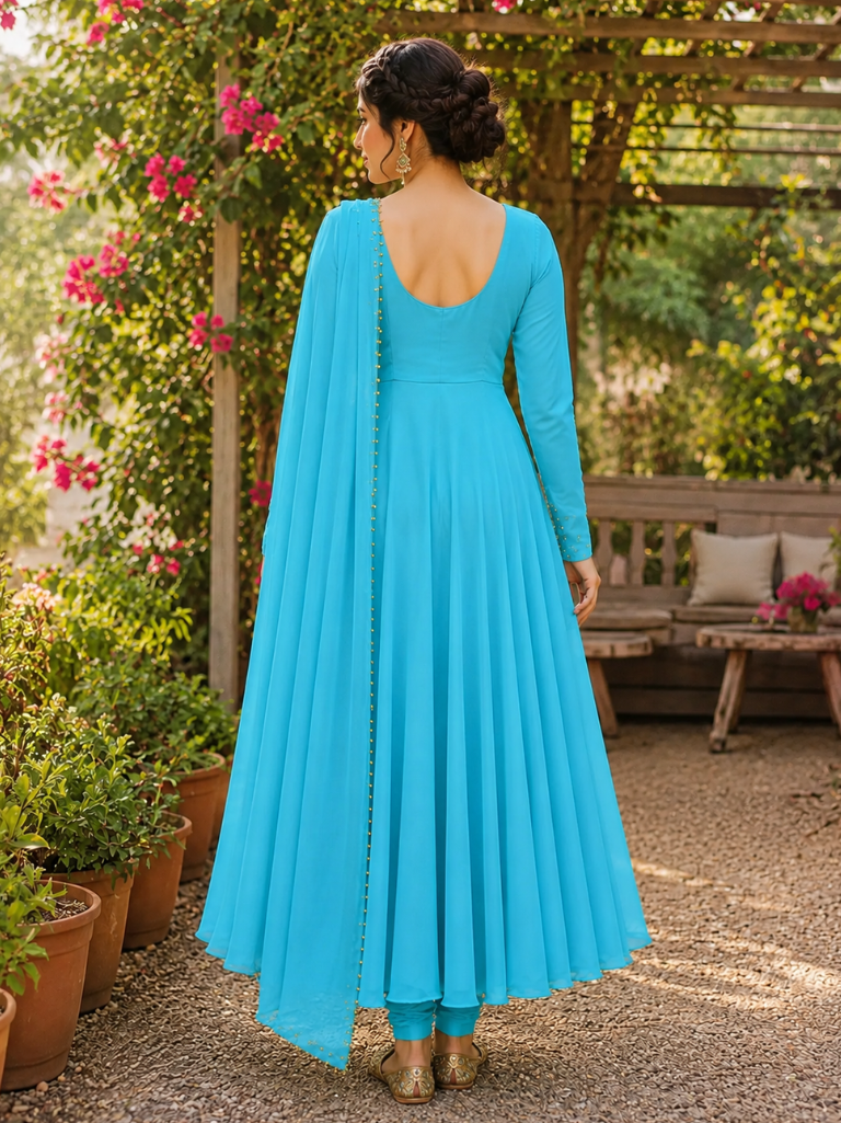 Midnight Turquoise Embellished Anarkali Suit Set for Women