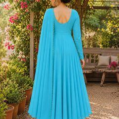 Midnight Turquoise Embellished Anarkali Suit Set for Women