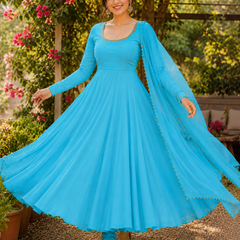 Midnight Turquoise Embellished Anarkali Suit Set for Women