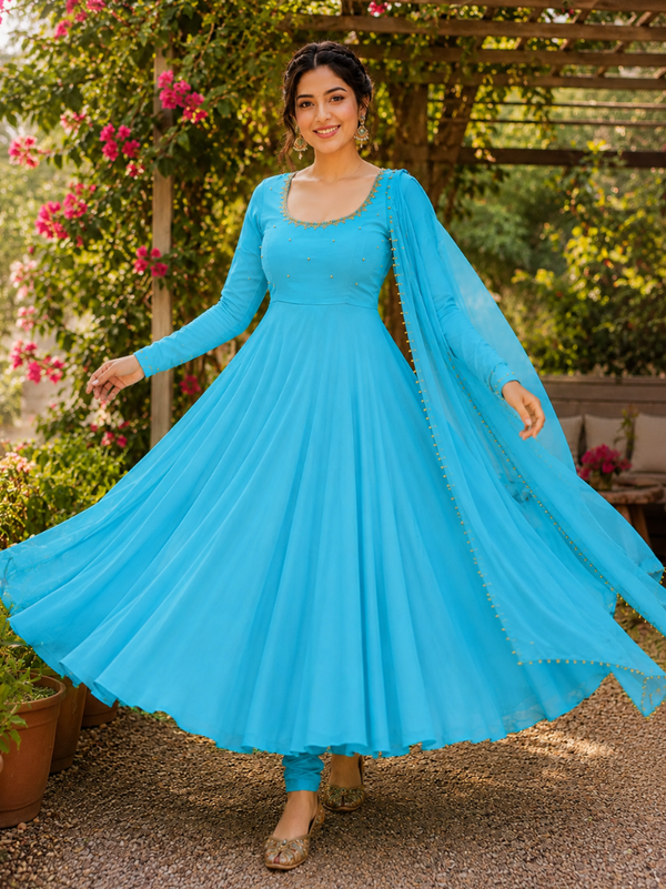 Midnight Turquoise Embellished Anarkali Suit Set for Women