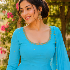 Midnight Turquoise Embellished Anarkali Suit Set for Women
