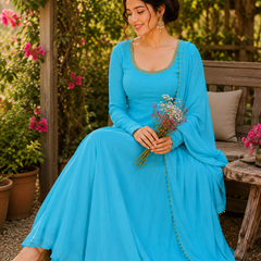 Midnight Turquoise Embellished Anarkali Suit Set for Women