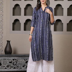 Stylum Women's Striped Printed Cotton Straight Kurta (VATIKA)