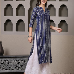 Stylum Women's Striped Printed Cotton Straight Kurta (VATIKA)