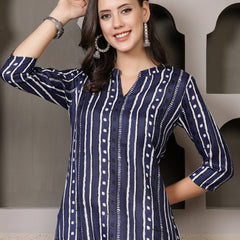 Stylum Women's Striped Printed Cotton Straight Kurta (VATIKA)