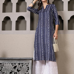 Stylum Women's Striped Printed Cotton Straight Kurta (VATIKA)