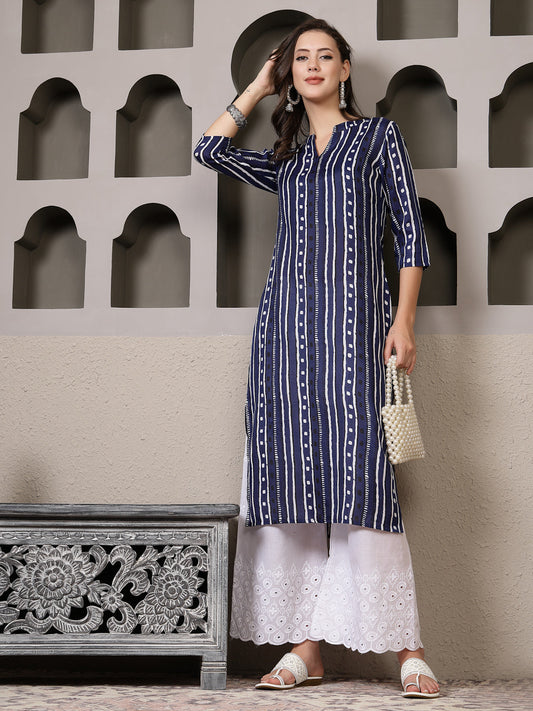 Stylum Women's Striped Printed Cotton Straight Kurta (VATIKA)