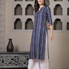 Stylum Women's Striped Printed Cotton Straight Kurta (VATIKA)