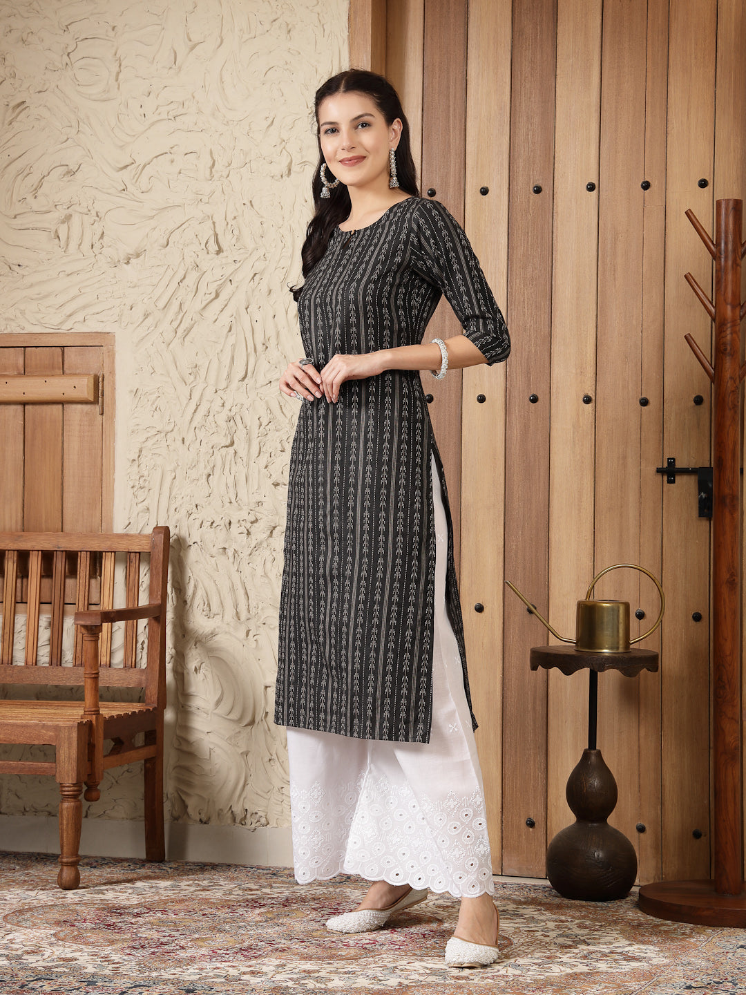 Stylum Women's Woven Design Cotton Blend Straight Kurta (VEDIKA)