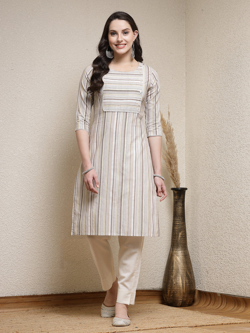 Stylum Women's Woven Striped Cotton Blend Straight Kurta (VEGA)