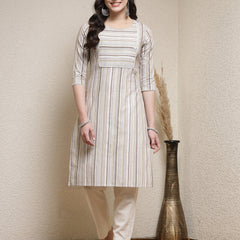 Stylum Women's Woven Striped Cotton Blend Straight Kurta (VEGA)