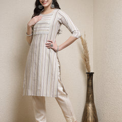 Stylum Women's Woven Striped Cotton Blend Straight Kurta (VEGA)