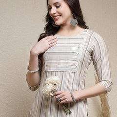 Stylum Women's Woven Striped Cotton Blend Straight Kurta (VEGA)