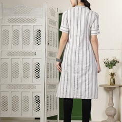 Stylum Women's White Self Designed Cotton Blend Straight Kurta (VINNI)