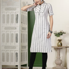 Stylum Women's White Self Designed Cotton Blend Straight Kurta (VINNI)