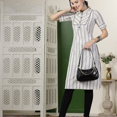 Stylum Women's White Self Designed Cotton Blend Straight Kurta (VINNI)