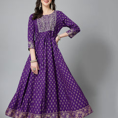 Stylum Women's Printed & Embroidered Rayon Anarkali Kurta (VOILDION)
