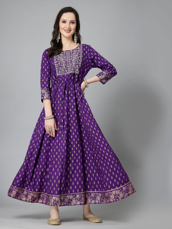Stylum Women's Printed & Embroidered Rayon Anarkali Kurta (VOILDION)