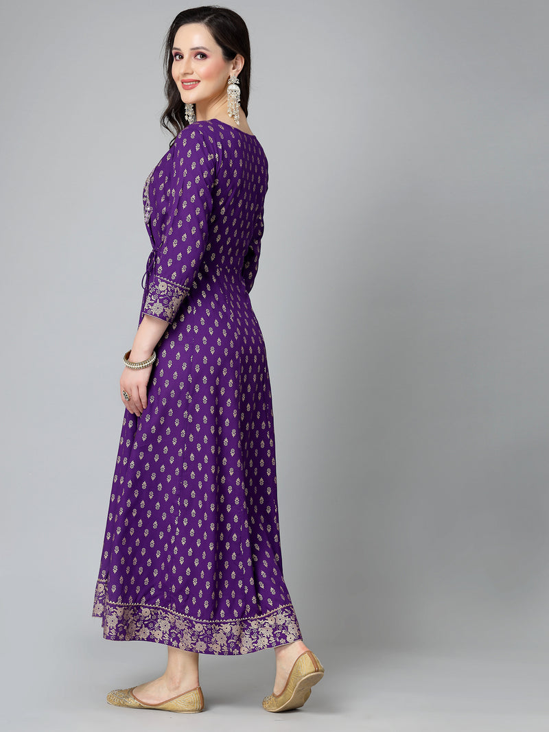 Stylum Women's Printed & Embroidered Rayon Anarkali Kurta (VOILDION)