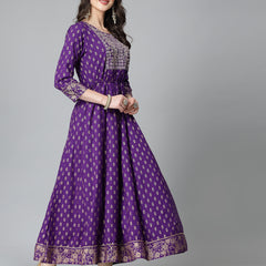 Stylum Women's Printed & Embroidered Rayon Anarkali Kurta (VOILDION)