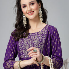 Stylum Women's Printed & Embroidered Rayon Anarkali Kurta (VOILDION)