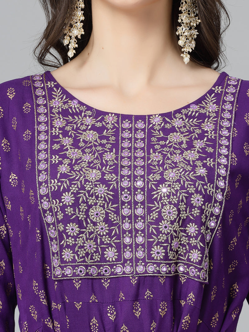 Stylum Women's Printed & Embroidered Rayon Anarkali Kurta (VOILDION)