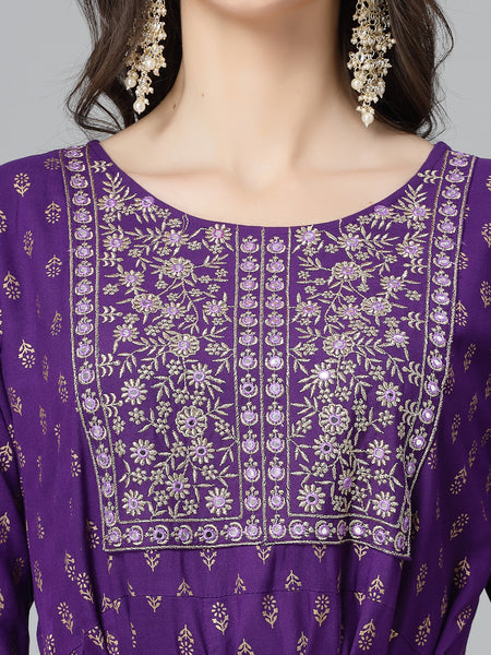 Stylum Women's Printed & Embroidered Rayon Anarkali Kurta (VOILDION)