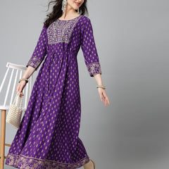 Printed & Embroidered Rayon Anarkali Kurta