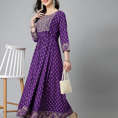 Printed & Embroidered Rayon Anarkali Kurta