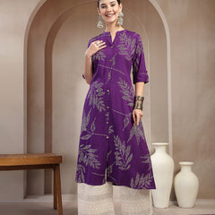 Stylum Women's Violet Floral Printed Rayon A-line Kurta (VOILLABU)